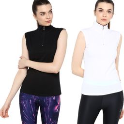 ap'pulse Pack of 2 Women Solid High Neck Pure Cotton White, Black T-Shirt-picture-44