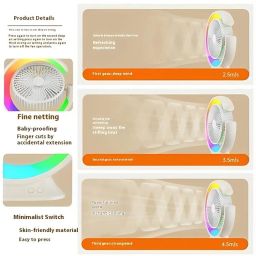 Solisca Oscillating Desk Fan With LED Light 4000mAh Rechargeable with USB Quiet Personal Mini Portable 3 Speed mode Build-in Battery Rechargeable-cooling blade USB Fan image 5