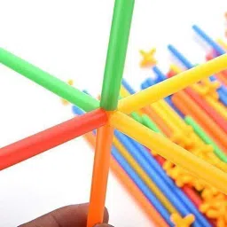 rvm toys Pack of 100 Pcs Magic Straw Building Blocks Pipe Colorful Plastic Building Straws Puzzle and Connectors Innovative Shapes and Designs Can Be Made For Kids image 4