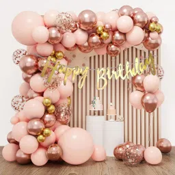 Pink Golden Balloons, Happy Birthday Banner Decoration Kit Pack Of 40-image-89