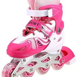 Premium Adjustable Inline Skates with Front Light Up Wheels Skates (Pink) In-line Skates - Size 7-9 UK-image-1