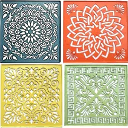 Plastic Unique Rangoli Stencils 12X12 Inches- Set of 4 Pcs Rangoli Stencil-image-22