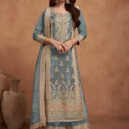 Semi Stitched Pure Silk Salwar Suit Material Embroidered-image-34