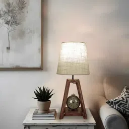 symplify Charlotte Brown Wooden Table Lamp with White Jute Lampshade-picture-38