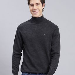 monte carlo Men Solid High Neck Grey Sweater-picture-44