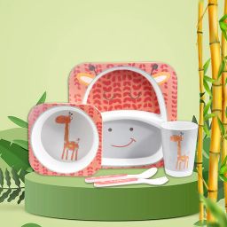 Bamboo Fiber Eco Friendly Baby Self Feeding Dinner Utensils Set- Kids Toddlers and Babies, Set of 5 (Plate, Bowl, Cup, Spoon, Fork)Bamboo Fiber-image-50