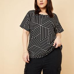 max Plus Size Women Printed Round Neck Pure Cotton Black T-Shirt-picture-20