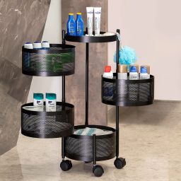 4 Layer Black Round Kitchen Trolley Iron Kitchen Trolley-image-37