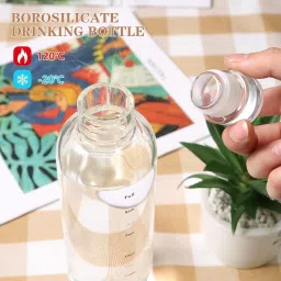 jigshtial Borosilicate Glass Bottles with Hourly Time Marker,Leak Proof,Reusable,BPA Free 500 ml Bottle image 2