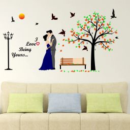 91.44 cm CUTE COUPLES UNDER TREE WITH PARK SETUP WALLSTICKER FOR WALL DECORATION Self Adhesive Sticker-image-35