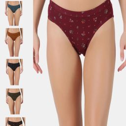 Pack of 6 Dollar Lehar Super Combed Cotton Women's Printed Solid Panty Women Hipster Multicolor Panty-image-56