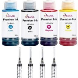 salaar Refill Ink Kit Suitable for Canon E410 All-in-One Printer (4X100ml + 4Syringes) Black + Tri Color Combo Pack Ink Cartridge-image-0