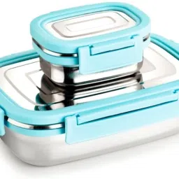 Stainless Steel Food Tiffin, Set of (850ml and 250ml ) Blue 2 Containers Lunch Box-2
