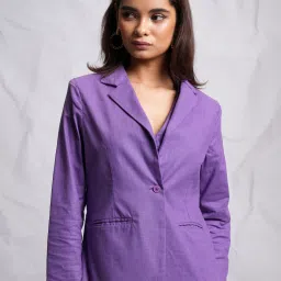 Women Solid Single Breasted Casual Blazer-image-5