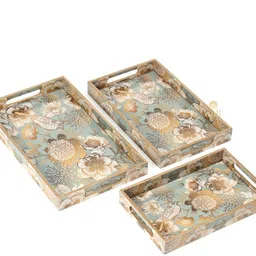 duli Set of 3 Gold Birds Design Serving Tray for Diwali & Festive Gifts Tray-picture-14