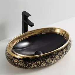 basinworld BLACK & GOLD LATEST BEAUTIFUL ART CERAMIC COUNTR TOP WASH BASIN Table Top Basin-picture-3