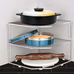 Chakla/Belan Kitchen Rack Stainless Steel Chakla Belan Corner Kitchen Rack/Utensil Holder/Corner Shelf Steel-image-24