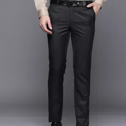 Men Slim Fit Black Polyester Trousers-image-88