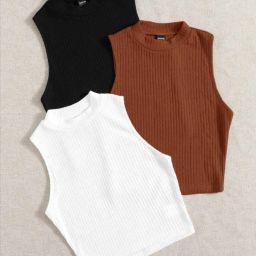 Pack of 3 Casual Sleeveless Solid Women Black, Brown, White Top-image-62