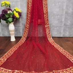 Net Embroidered Red Women Dupatta-image-43