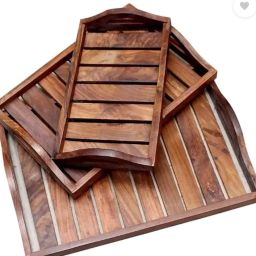 Striped Wooden Tray 0222 Tray Serving Set-3
