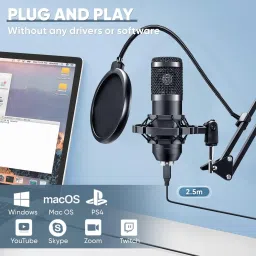 imaginea BM800 Condenser Mic for Studio Recording with Boom Stand, Shock Mount, Pop Filter, Anti-Wind Foam, Full Condenser Microphone Set for, Broadcasting & Gaming image 5