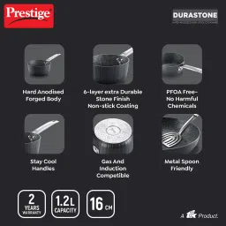 prestige Durastone 6 Layer Non-Stick Tea Pan or Sauce Pan 16 cm diameter with Lid 1.2 L capacity image 5