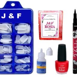 Artificial Nails With Glue & Red Nail Paint ,36 Hours Eyeliner ,Rose Soap-38