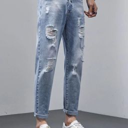 Men Slim Mid Rise Blue Jeans-image-3
