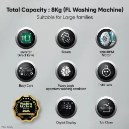 lg 8 kg 5 Star, AI Direct Drive Technology, Steam, 6 Motion DD Fully Automatic Front Load Black image 5