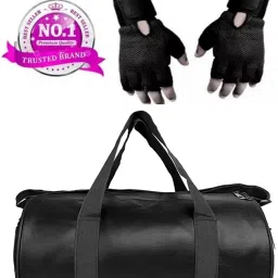 15 L Gym Duffel Bag - Combo set of Gym bag Polyester and high qualtiy Gloves (Black, Free Size) - Nude-image-25