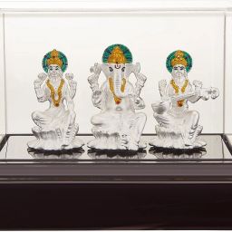 999 Pure Silver Colorful Lakshmi/Laxmi,Ganesha/Vinayaka/Saraswathi Beautiful Trimurthi Idol/Statue/Murti with Acrylic Base for Pooja/Gift Item for ospicious occassions/Car Dashboard Decorative Showpiece - 11 cm-image-40