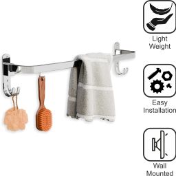 nexanest Space-Saving Foldable Towel Rack/Shelf and Hooks/Wall Mount Bath Organizer With 24 inch 1 Bar Towel Rod image 2