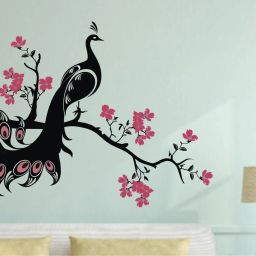 75 cm Wall Sticker - Peacock On Nature Tree - Flower - For Bedroom, Living Room ( ideal size on wall: 101 cm x 75 cm ) Self Adhesive Sticker-image-64