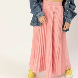 Women Solid Pleated Pink Skirt-image-1