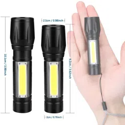 nirvair High Power USB Rechargeable Long Range Led Torch Light Emergency Light+ Desk Light with 3 Adjustable Modes Zoom in Flashlight with Hanging Rope for Torch Keychain(Black) Pack of 1 3 hrs Torch Emergency Light image 3