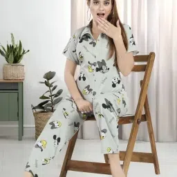 Women Night Suit Set Pink Graphic Print-image-3