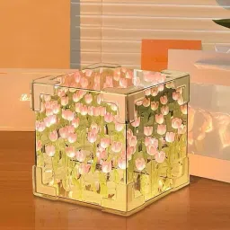 3D Sqaure Tulip Mirror Lamp,Tulip Flower Table Lamp/Bedside Lamp,Desk Lamp Table Lamp-11