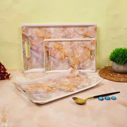 Melamine Serving Tray, Set of 3 Villori Series (Multicoloured, White | Small, Medium and Large Size) Tray (3 Tray) Tray-10