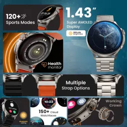 Boult CrownR Pro 1.43''HD AMOLED, BT Calling, Zinc Alloy Frame, IP67, SpO2 Tracking Smartwatch image 2
