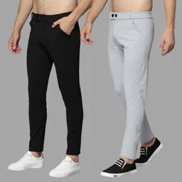 we perfect Pack of 2 Men Slim Fit Black, Grey Lycra Blend Trousers-picture-31
