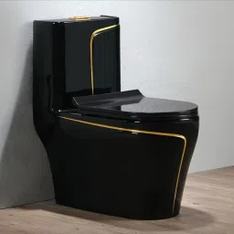 Premium Quality "C-7710" Black commode with Yellow Finishing Line and Round Flush Button Western Commode-3