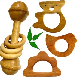 Hand Made Natural Neem Wood Rattle and Teether for tiny hand Rattle-14