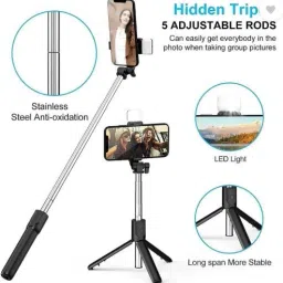 SHAH ENTERPRISES R1S Bluetooth Selfie Stick with Remote and LED Selfie Light Flash image 3