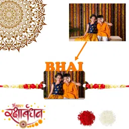let's freeze Designer Personalized/Customized Rakhi for Brother Set of 2 Photo Rakhi With Roli Chawal Mauli Thread Rakhi Set image 4