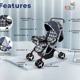 little funky Adjustable backrest, 360° Swivel Wheel , Reversible Handlebar Feeding Tray Pram Stroller image 4