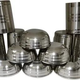 Stainless Steel Serving Bowl Set of 6 Round Amrapali glass and 6 bowls-image-84