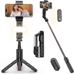 Hold up One-Axis Gimbal Stabilizer Folding Tripod Fill Light Face Tracking Feature Single Gimbal for Mobile, Camera-11
