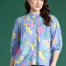 Party Regular Sleeves Printed Women Blue Top-image-64
