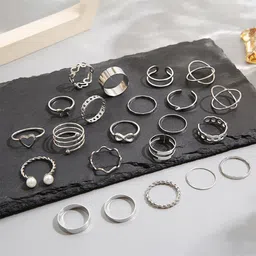 jewels galaxy Best Valentine Gift Trendy Fashion Collection Alloy Silver Plated Ring Set-picture-8